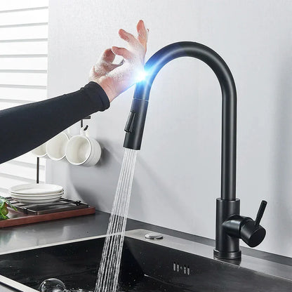 BowLift | SmartTouch | Kitchen Faucet with Touch Sensor and Pull-Out Spray Head – Brushed Nickel