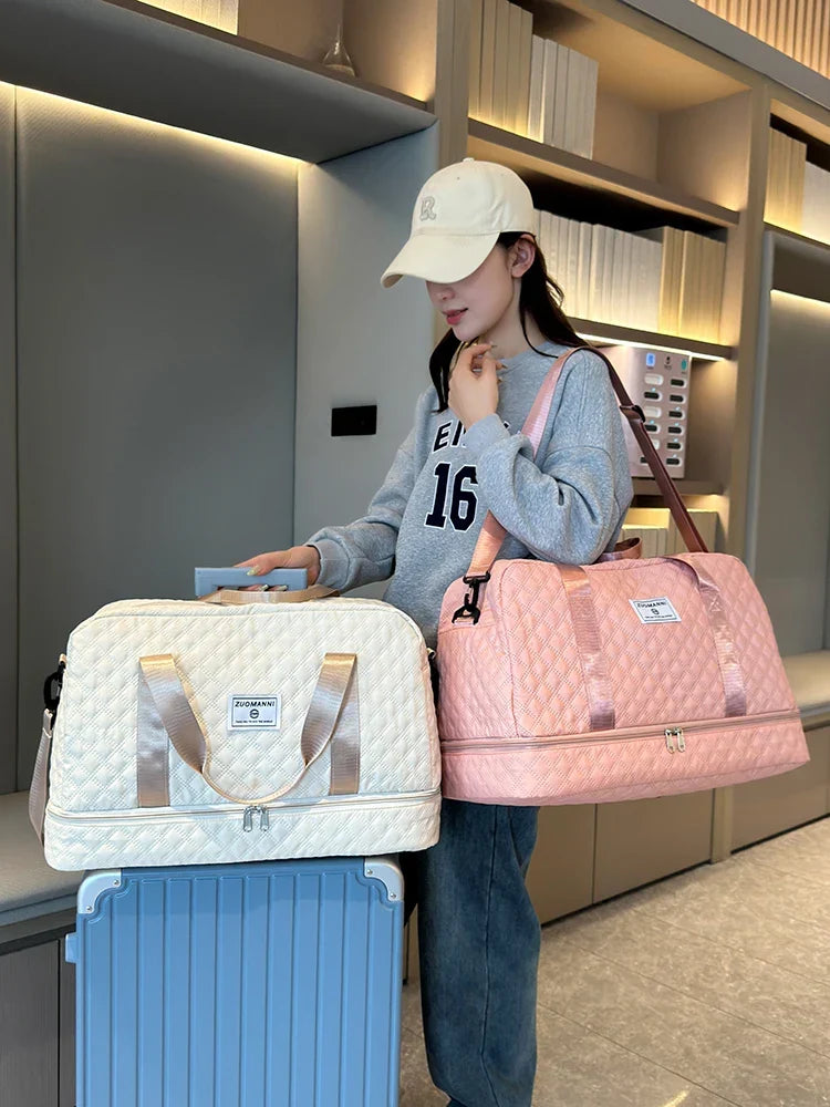 BowLift | Raumio TravelFlex Lightweight Travel Bag with Diamond Pattern | Large Sports & Weekend Bag with Shoe Compartment & Wet Compartment | Cabin Luggage Suitable & Foldable