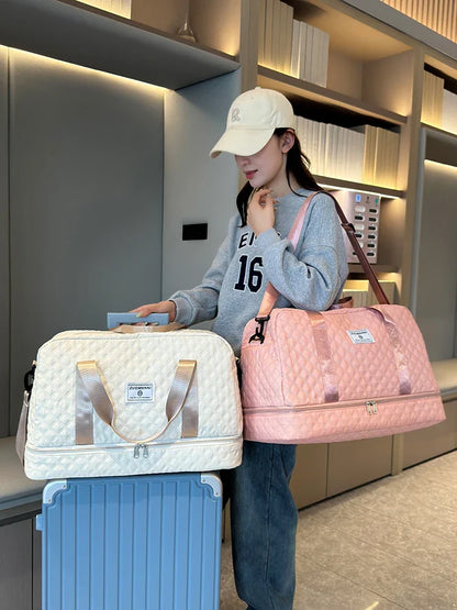 BowLift | Raumio TravelFlex Lightweight Travel Bag with Diamond Pattern | Large Sports & Weekend Bag with Shoe Compartment & Wet Compartment | Cabin Luggage Suitable & Foldable