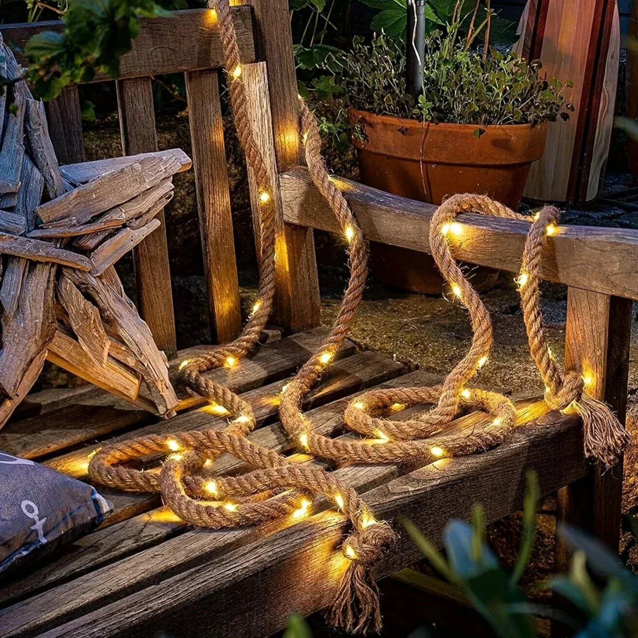 Skanto | Hemp Rope Solar Powered Lamp | Durable Outdoor Lighting for Garden and Patio