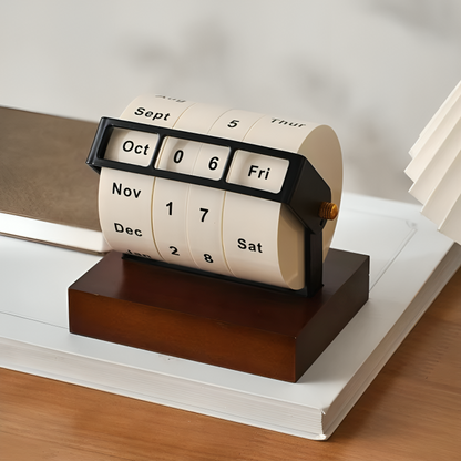 BowLift | Vintage Wooden Perpetual Flip Calendar – Reusable Rotary Countdown Desk Display