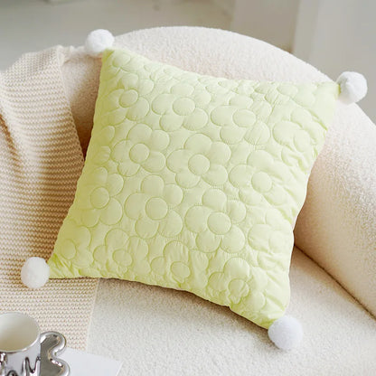 Green & Pink Tulip Embroidered Pillow Cover | Bowlift