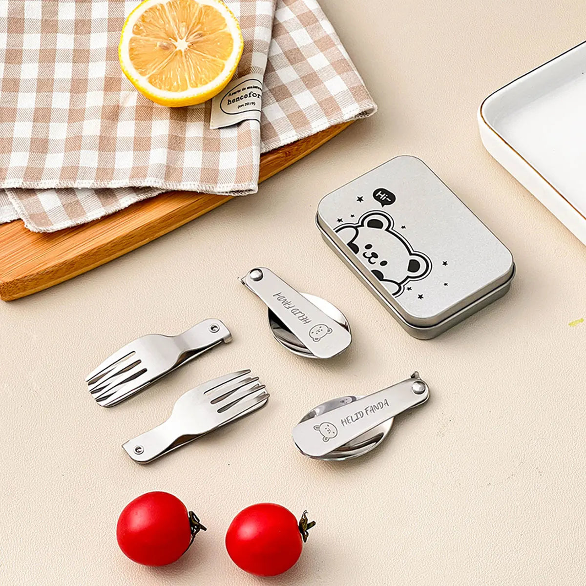 BowLift | Trekking Camping Cutlery 3-piece | Foldable Spoon & Fork with Storage Box | Stainless Steel | Compact & Reusable