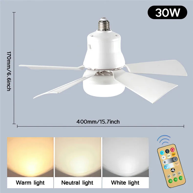 30W E27 Ceiling Fan Light with Remote Control - LED Dimming Function, Intelligent Quiet Fan for Bedroom & Living Room | Karnz