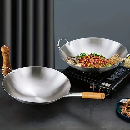 ChefMaster – Large Stainless Steel Wok with Double Handle Skanto