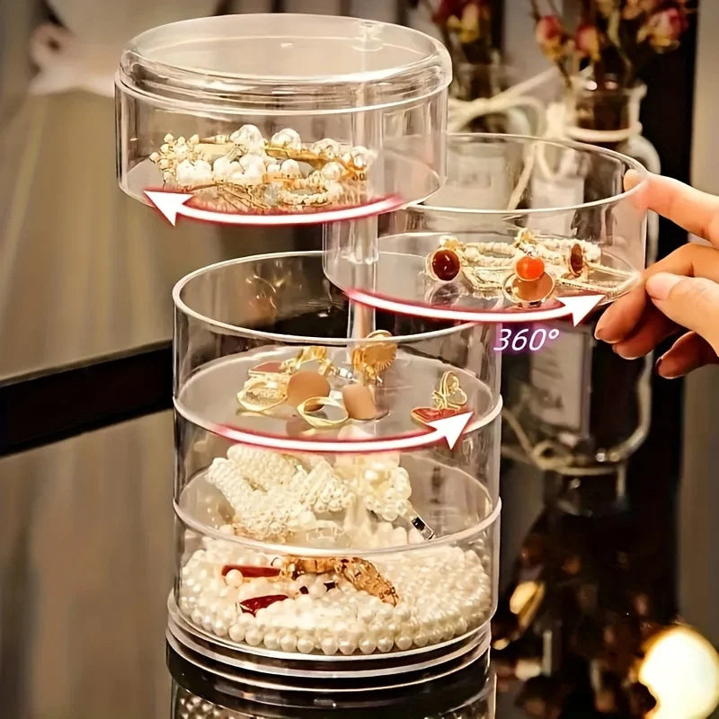 BowLift | Jewelry Storage 360° Rotatable | Dustproof & Water-resistant | 5-Layer Cosmetic Box | GlossTurn Transparent