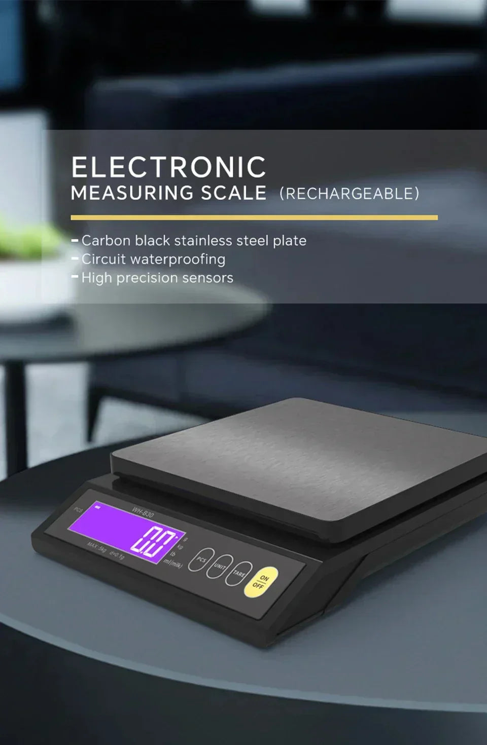 Karnz | 5 kg/0.1 g and 10 kg/1 g digital electronic kitchen scale, LCD display, fully waterproof stainless steel weighing tool for baking