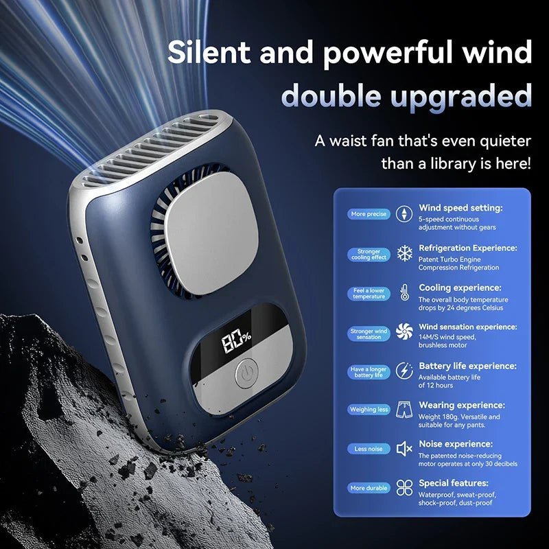 BowLift | CoolBelt Mini Hip Fan | Portable & Bladeless | LED Display & 12 hrs Runtime | Rechargeable via USB-C