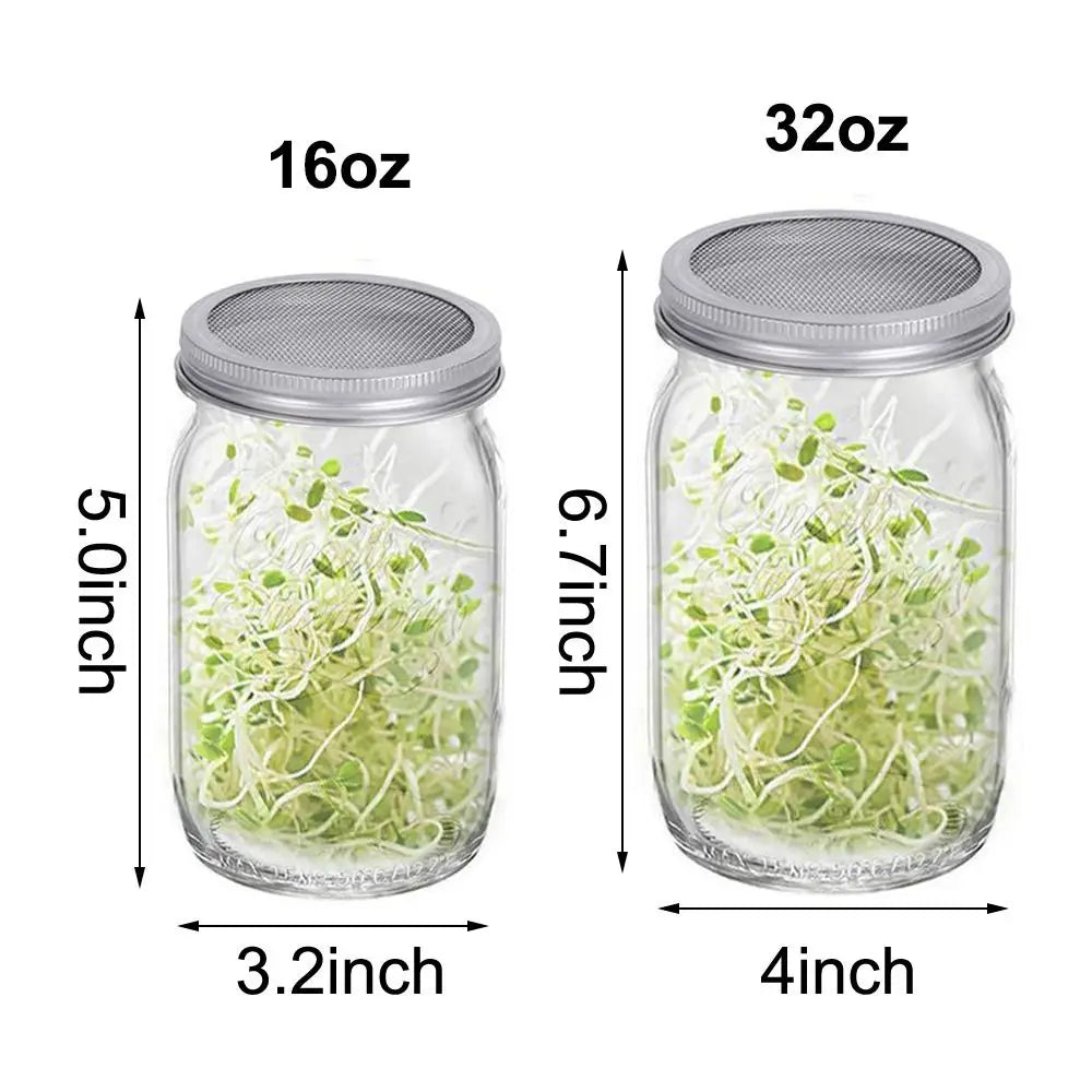 BowLift | VitaKeim Sprouting Jar Set | Stainless Steel Strainer Lid | For Fresh Sprouts at Home | 16oz & 32oz