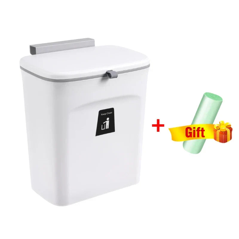 Skanto Skanto | JYPS 7/9L Large Capacity Hanging Trash Can - Wall Mounted Kitchen Recycling Bin with Lid, Ideal for Bathroom and Kitchen Use