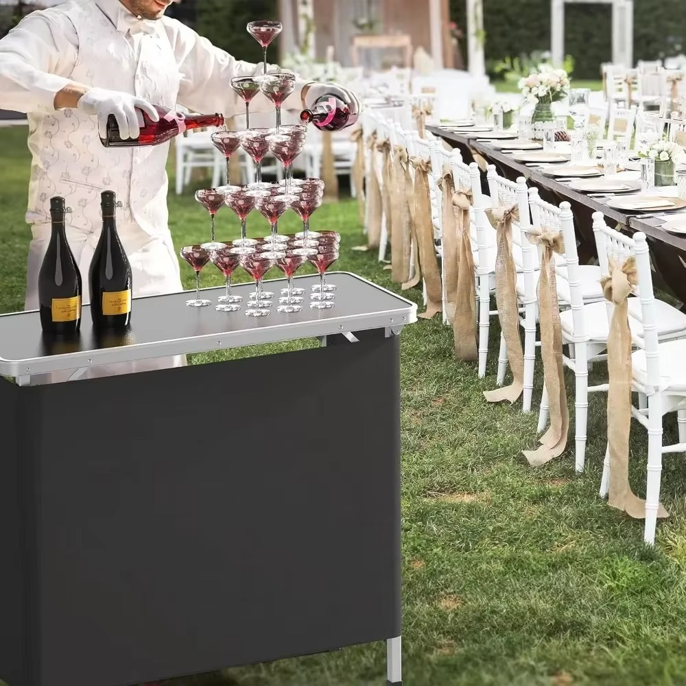 Skanto | Portable 3-Tier Foldable Bar Table with Black Skirt for Events and Indoor Use