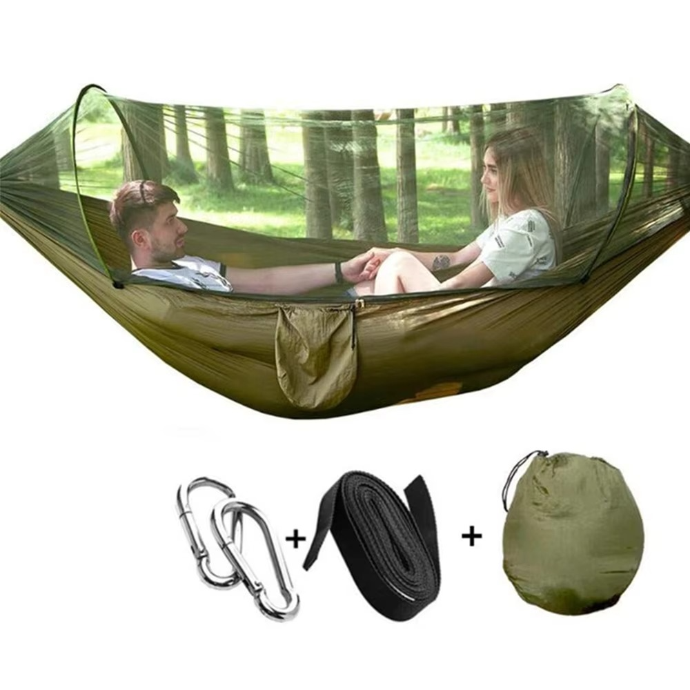 Skanto | 2-Person Outdoor Hammock with Mosquito Net - Portable Parachute Fabric Camping Bed