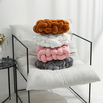 Skanto | Living Room Soft Plush Knot Pillow Sofa Cushion Solid Color Square Handmade Home Throw Pillow Square Woven Seat Cushion Pillow