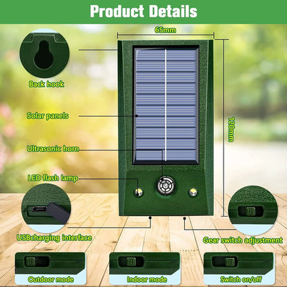 Karnz | SolarGuardix Ultrasonic Bird Repeller Solar | With LED & Motion Sensor | Waterproof IP58 | 600 m² Coverage