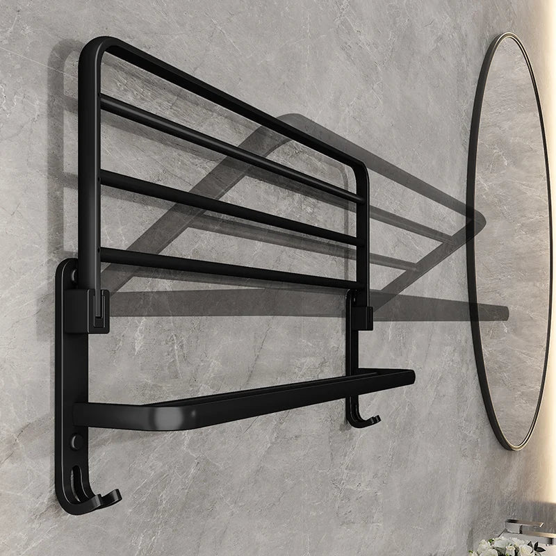Skanto | EasyFold Black Wall-Mounted Folding Towel Holder – Space-Saving & Stylish Bathroom Storage