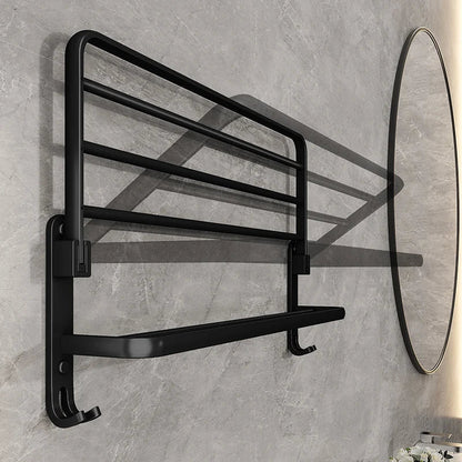 Skanto | EasyFold Black Wall-Mounted Folding Towel Holder – Space-Saving & Stylish Bathroom Storage