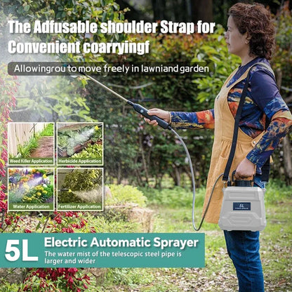 BowLift | SPRAYMATE Pro Battery Pressure Sprayer | 5 L Shoulder Spray Bottle | USB Charging & Adjustable Nozzle | For Garden, Cleaning & Weed Control