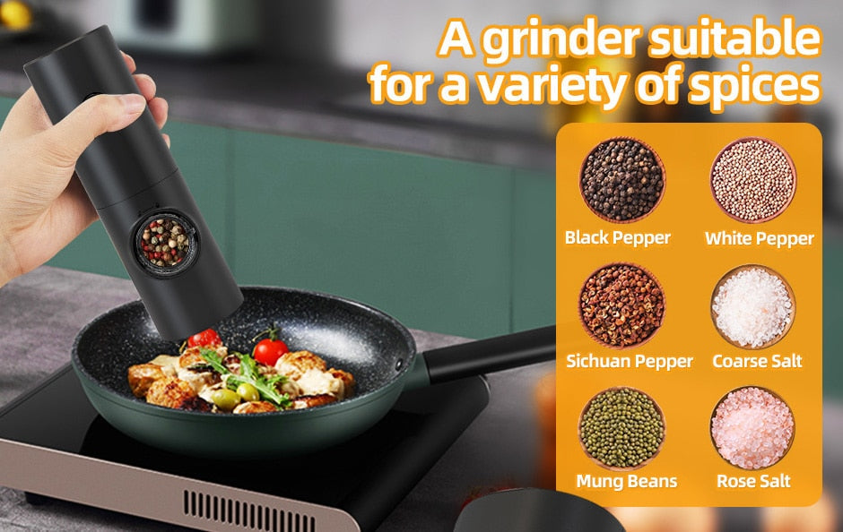 Skanto | Electric Automatic Pepper and Salt Grinder with LED Light and Adjustable Grind - Perfect for Kitchen or Restaurant