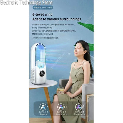 Skanto | AeroCool Breeze Bladeless Fan 2025 | 6 Speeds | Quiet Air Cooler & Humidifier | USB Connection | For Office & Home