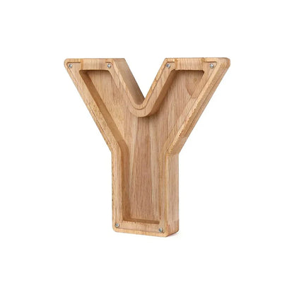 Skanto | Wooden Alphabet Piggy Bank with Transparent Window for Stylish Saving