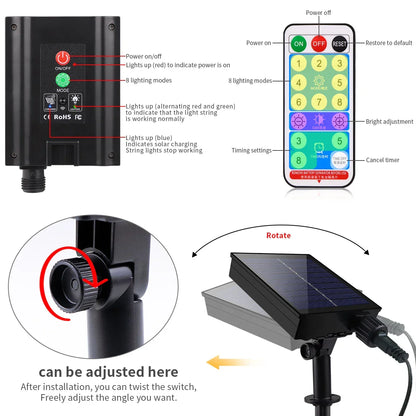 BowLift | Solar String Lights 100M LumiSol ProLine | 8 Modes | IP65 Waterproof | Extra Bright LEDs | Remote Control & Fast Charging | For Garden, Wedding & Christmas