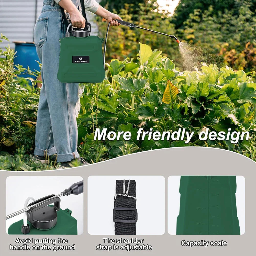 BowLift | SPRAYMATE Pro Battery Pressure Sprayer | 5 L Shoulder Spray Bottle | USB Charging & Adjustable Nozzle | For Garden, Cleaning & Weed Control