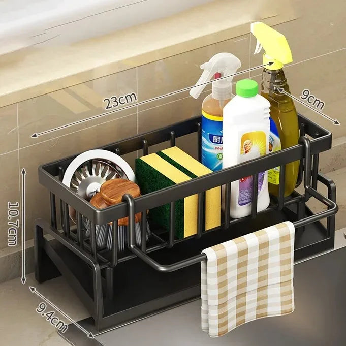Skanto | Kitchen Soft Sponge Holder | Multifunctional Draining Rack | For Sink, Cloths & Dish Soap | Organizer Shelf