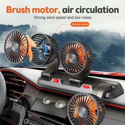 360° Adjustable Car Fan - 3-Head Automotive Electric Fan - USB/12V/24V - 2 Speeds - Quiet Cooling for Home, Desk, Office & Car | Karnz