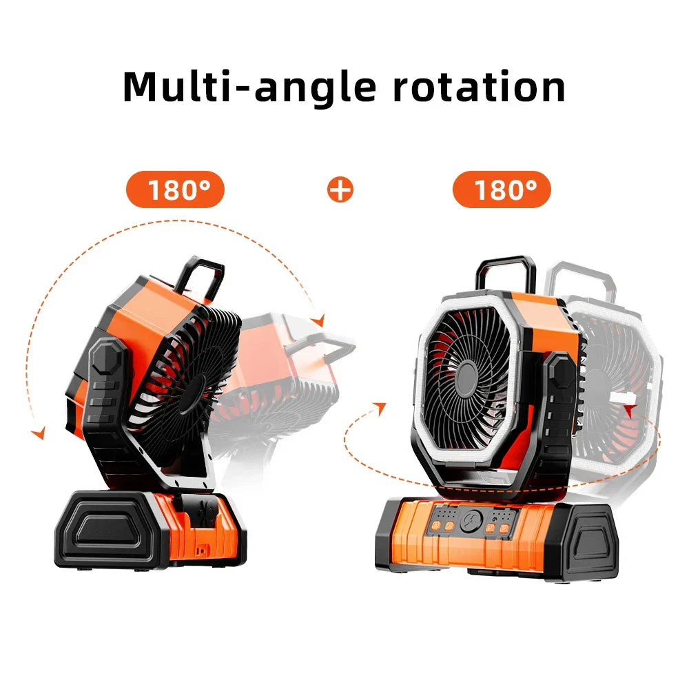 20000mAh Portable Rechargeable Fan — Battery-Operated Table & Camping Fan with LED Light & Hook for Tent, Car and Outdoor Trips | Karnz