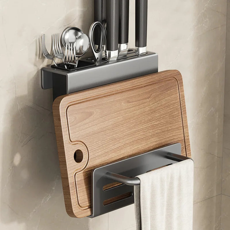 ChefSpace Wall-mounted Knife Holder with Storage for Cutting Boards – Stainless Steel Karnz