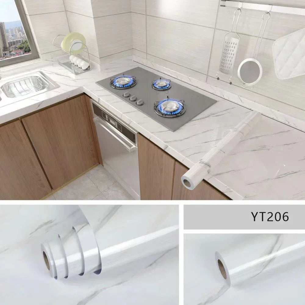 Skanto | Marble Kitchen Oil-Proof Foil - Self-Adhesive Waterproof Wallpaper for Stove, Countertop, Cabinets, Tile Renovation