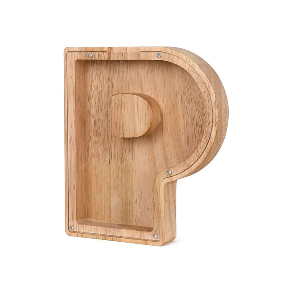 Skanto | Wooden Alphabet Piggy Bank with Transparent Window for Stylish Saving