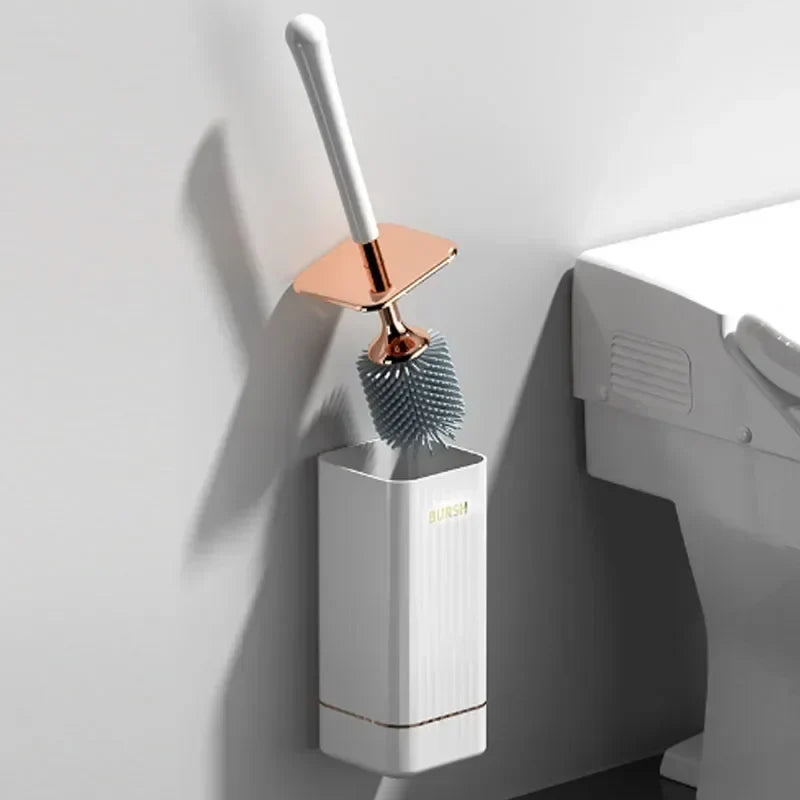 Skanto | CleanFlex Toilet Brush Set | Wall Mounted No Drilling | Deep Clean with Soft TPR Bristles