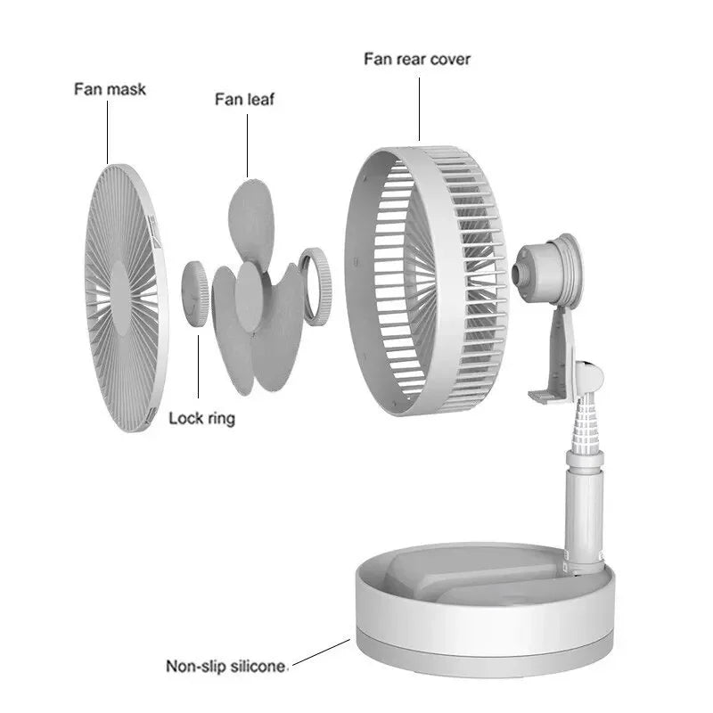 7200mAh USB Rechargeable Portable Foldable Fan, Quiet Floor Fan for Outdoor Home, Wireless Fan, 4 Speeds, Camping Portable Fan | Karnz