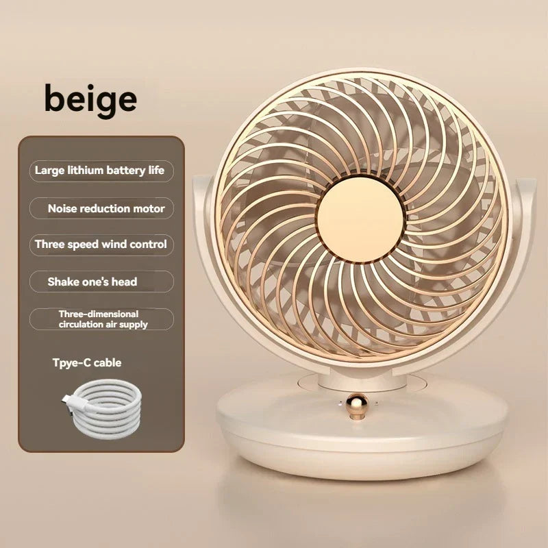 Brehn | BreezeLoop Table Fan with 360° Rotation | USB Fan with 3 Speeds & Battery | Quiet & Compact | For Office, Bedroom & Home