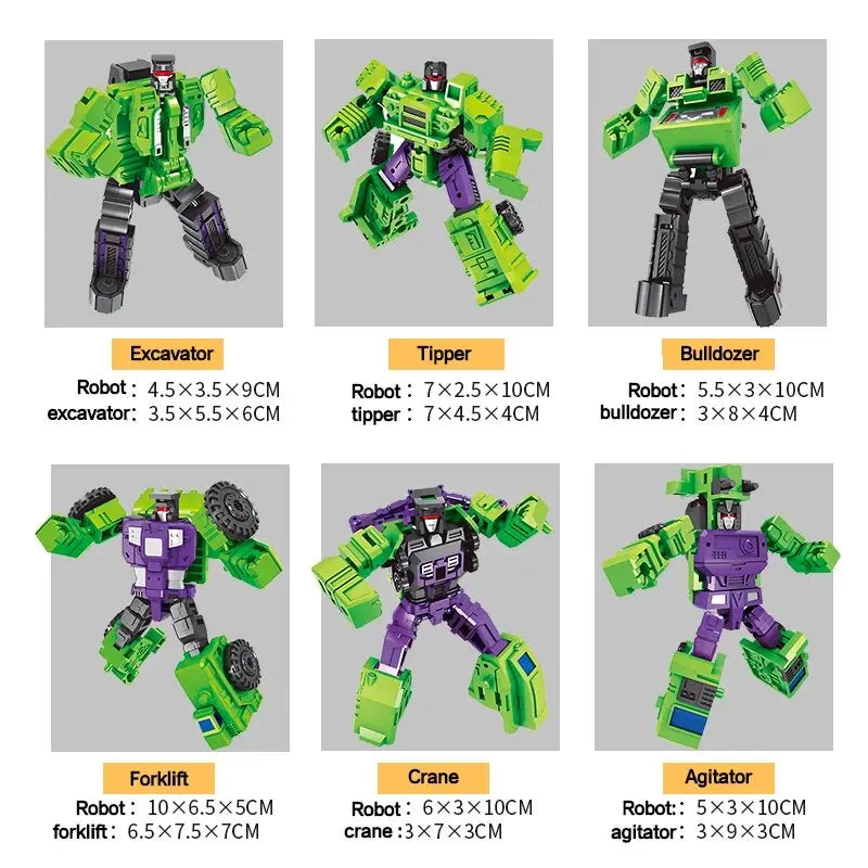 Mini 6-in-1 Transforming Devastator Action Figure - Green Robot Toy for Kids, Perfect Gift for Children 22cm (8.6 inches)