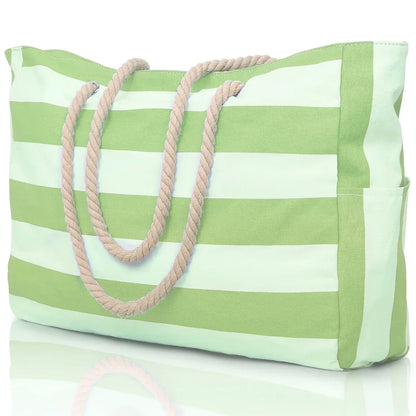 BowLift | Marivalis Striped Beach Bag with Zipper | Foldable & Waterproof | Sand Resistant Canvas | For Travel & Vacation