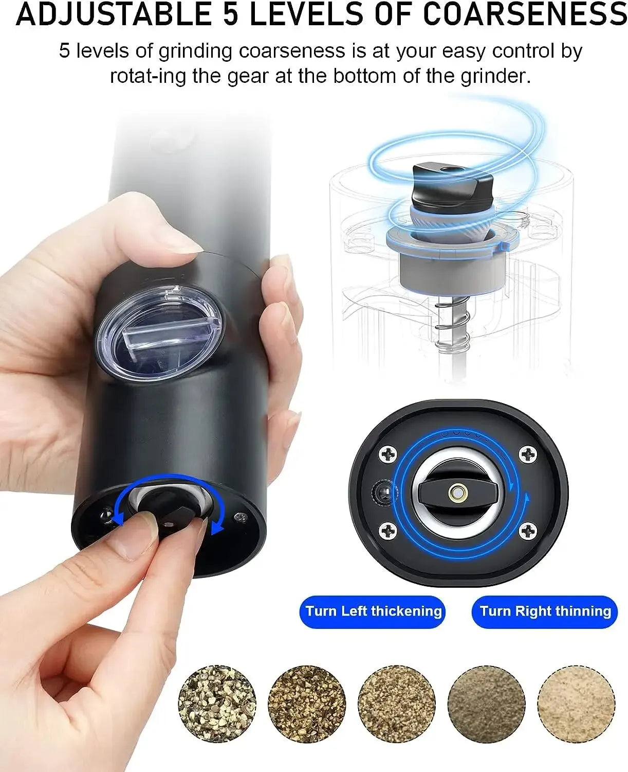 2 Pieces Electric Salt and Pepper Grinder with adjustable coarseness, refillable grinder, battery-operated kitchen appliance toy
