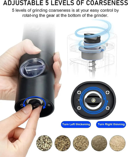 2 Pieces Electric Salt and Pepper Grinder with adjustable coarseness, refillable grinder, battery-operated kitchen appliance toy