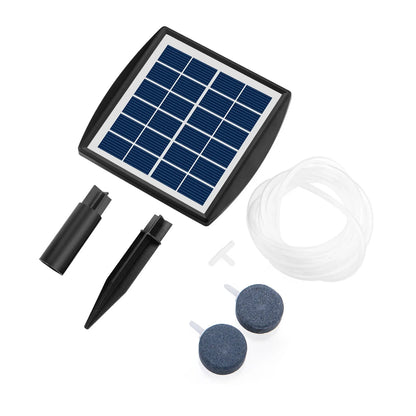 BowLift | AquaSola Solar-powered Oxygen Pump with Battery | 6V 2W | For Ponds & Aquariums | Includes 2 Air Stones & 0.25 cm Hose