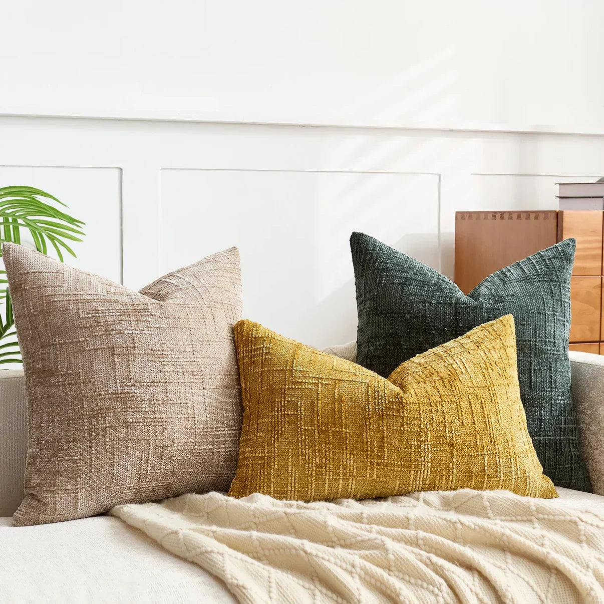 Chenille Sofa cushion cover – Soft solid design | Elegant decoration for living & bedrooms | Bowlift