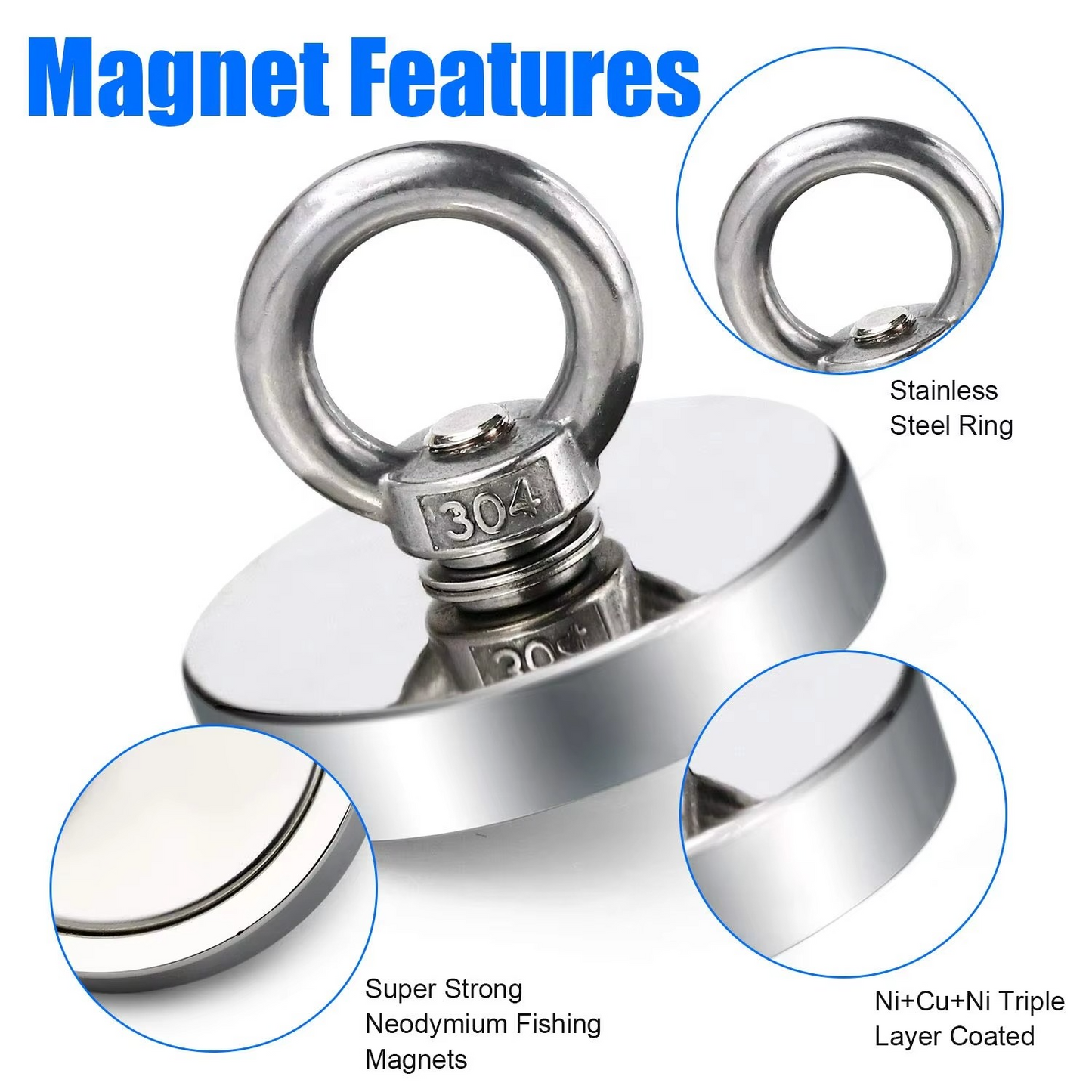 Skanto | Premium Neodymium Fishing Magnet with Eye Bolt for Magnetic Recovery