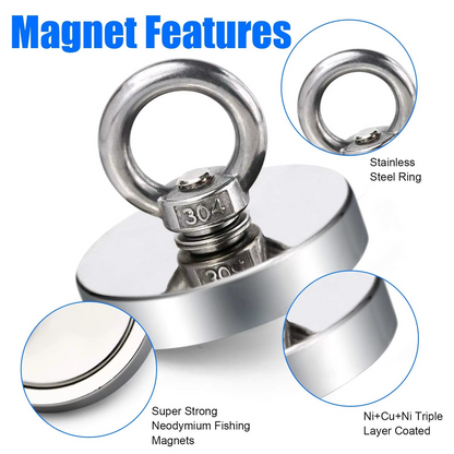 Skanto | Premium Neodymium Fishing Magnet with Eye Bolt for Magnetic Recovery