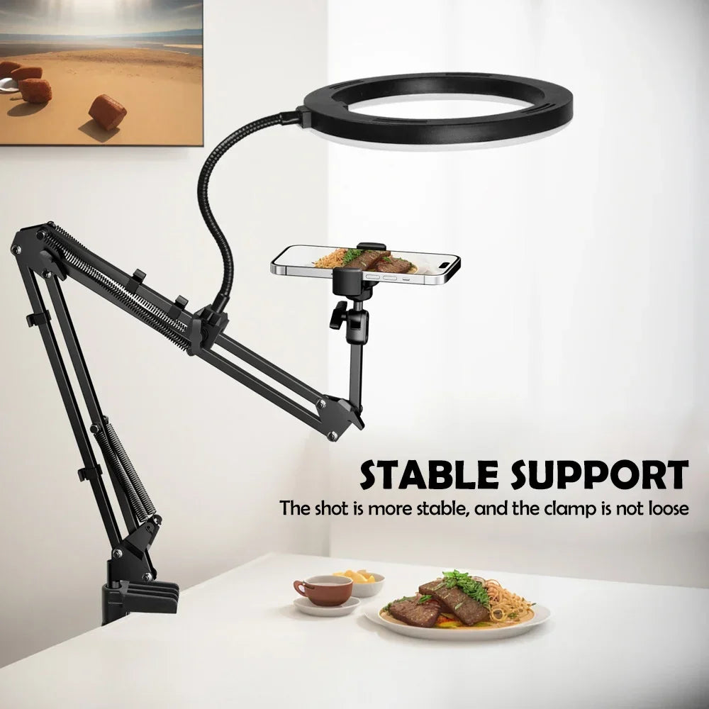 BowLift | LumiFlex LED ring light with flexible arm & phone holder | 3 light colors & USB connection | Perfect for livestream, video & selfie