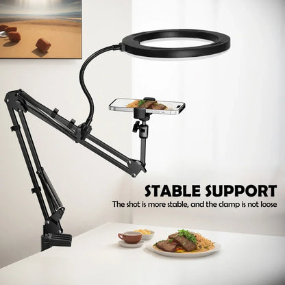 BowLift | LumiFlex LED ring light with flexible arm & phone holder | 3 light colors & USB connection | Perfect for livestream, video & selfie