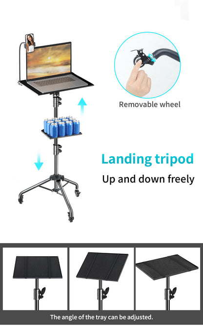 Adjustable Folding Laptop Table Stand with detachable tyres and 2 Trays for Comfort everywhere Bowlift
