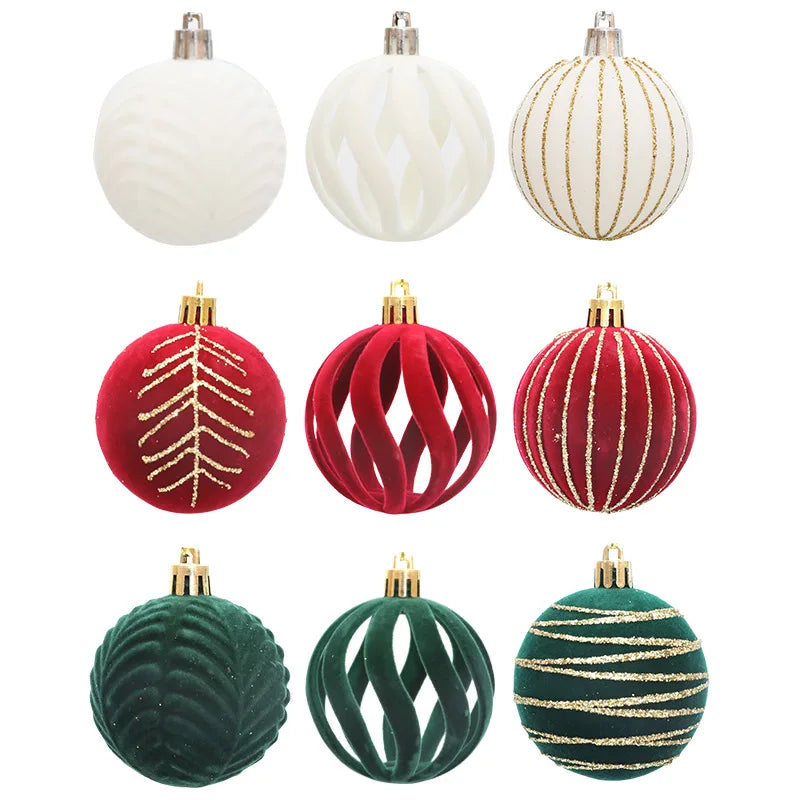 Velvet burgundy Christmas tree ornaments - festive spheres for holiday decoration and New Year's celebration 6PCS
