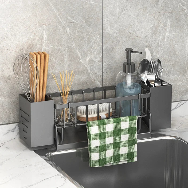 Skanto | Ordinaqua Sink Organizer Shelf | Self-Draining | Holder for Sponge, Soap & Cloth | Expandable & Hygienic | ABS Plastic