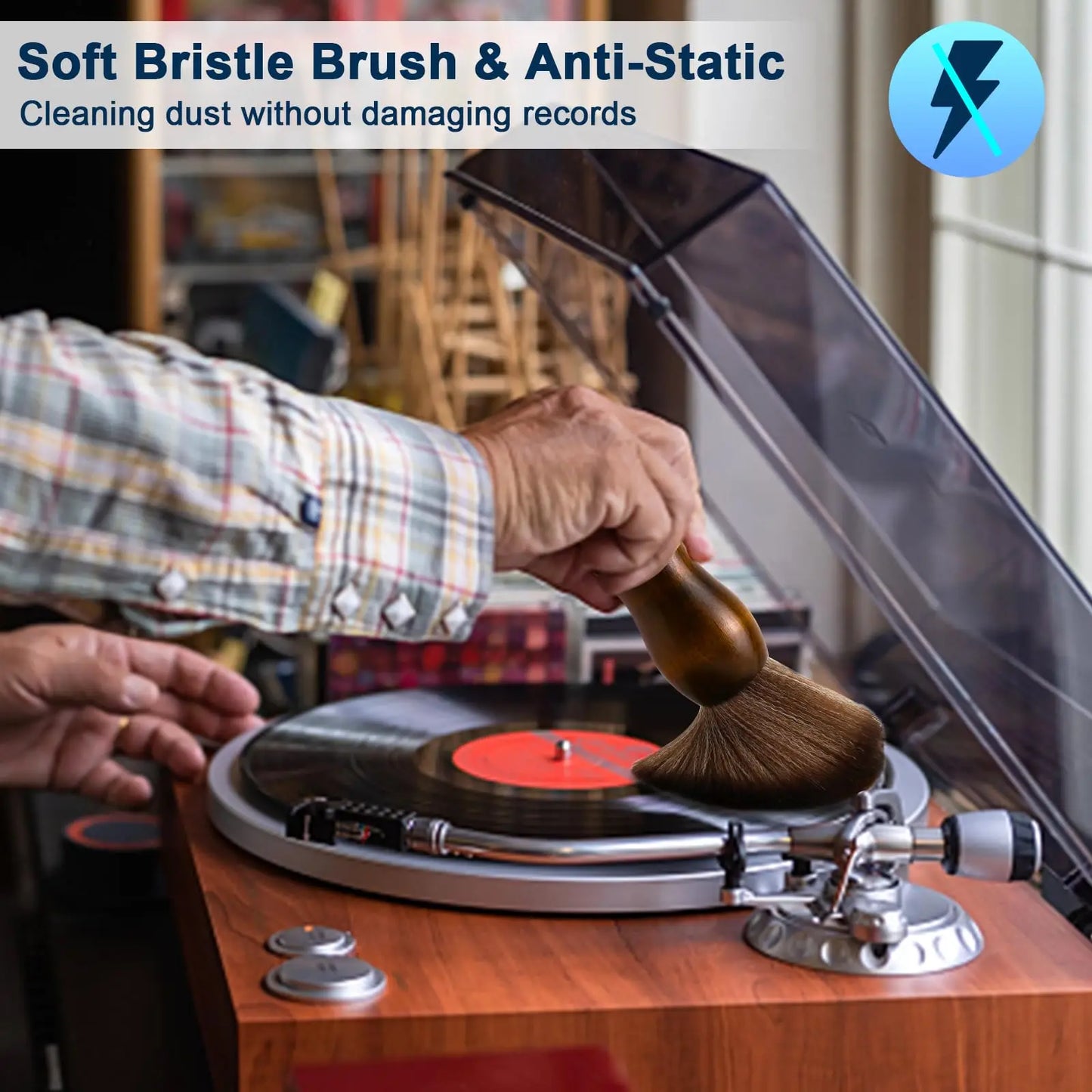 Skanto | Dust-Free Sound: Vinyl Record Cleaning Brush - Anti-Static Cleaning for Albums, LPs, CDs, Stylus, Keyboards, and Camera Lenses