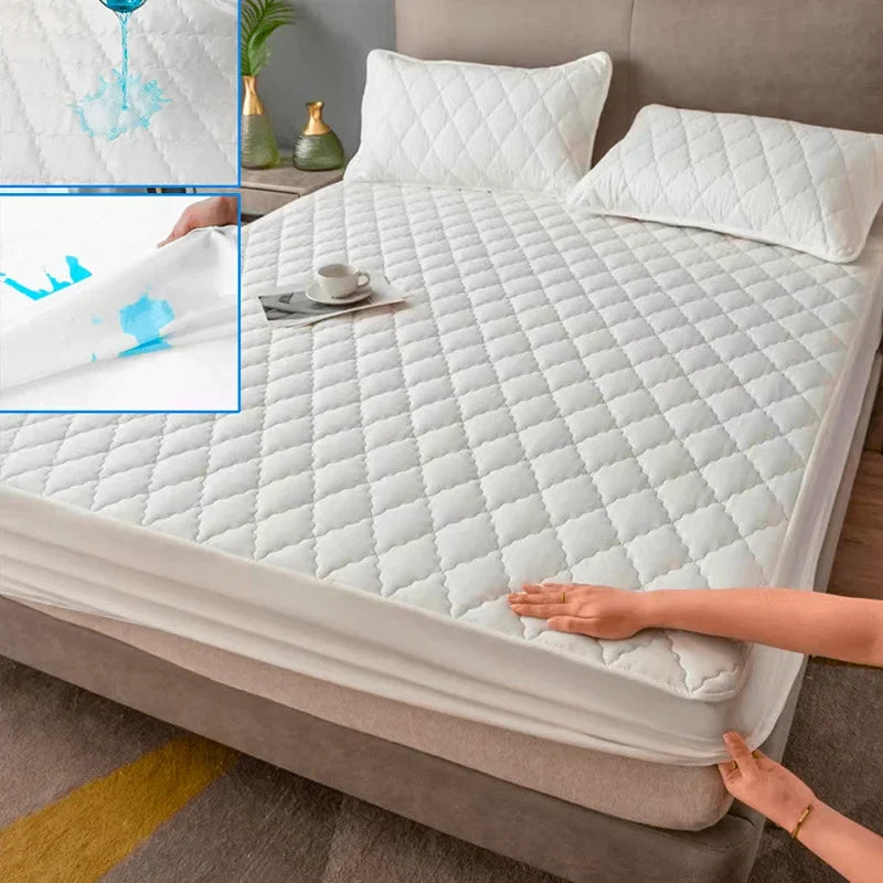 Skanto | Waterproof Mattress Protector Fitted Sheet - Protection for Twin/Full/140/160 Size, Gray/White, Multi-Size Options